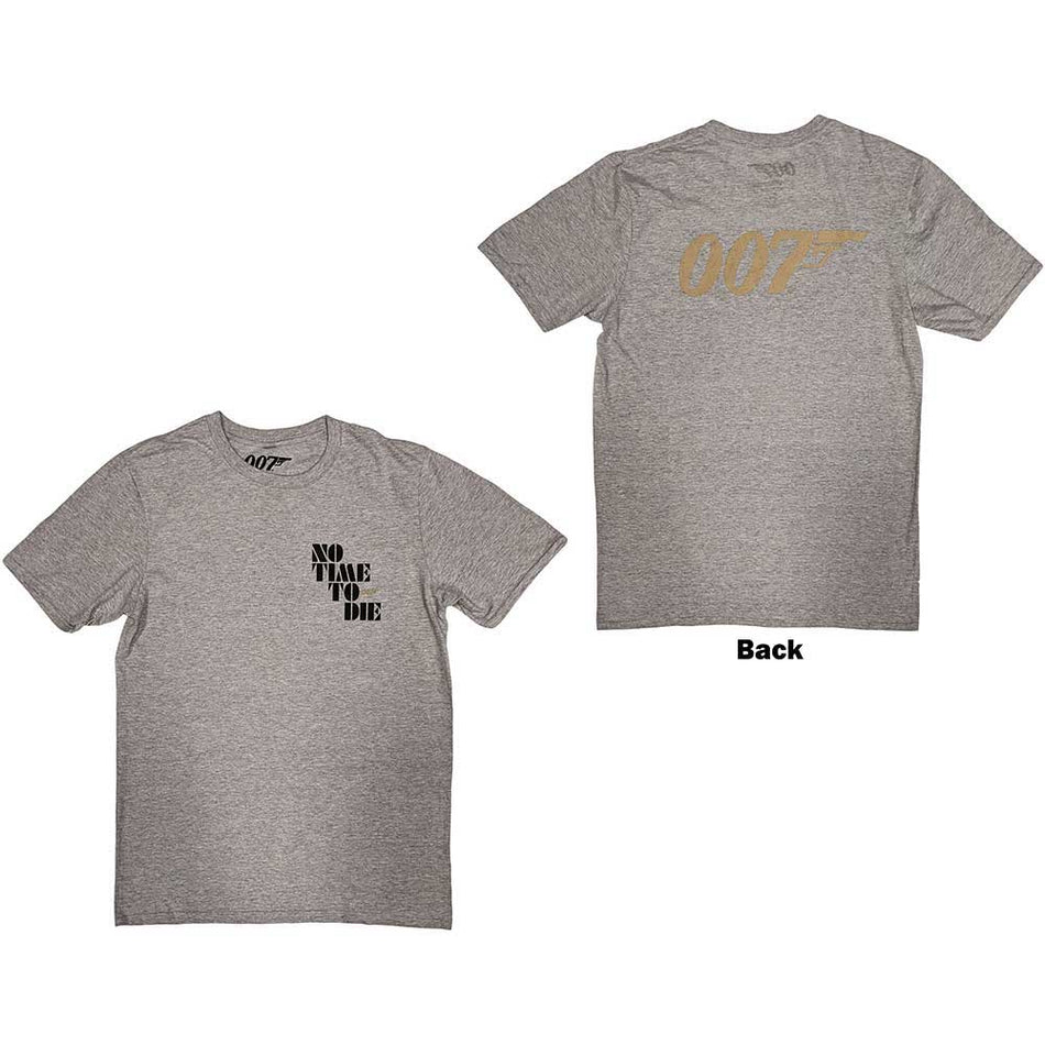 James Bond 007 Unisex T-Shirt: No Time To Die & Logo (Grey) (Back Print)