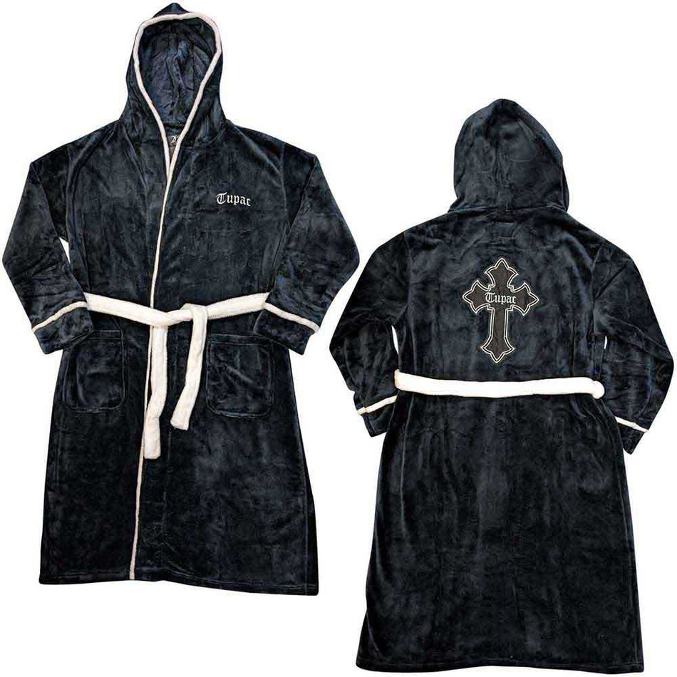 Tupac Unisex Bathrobe: Cross (Black) (Back Print)