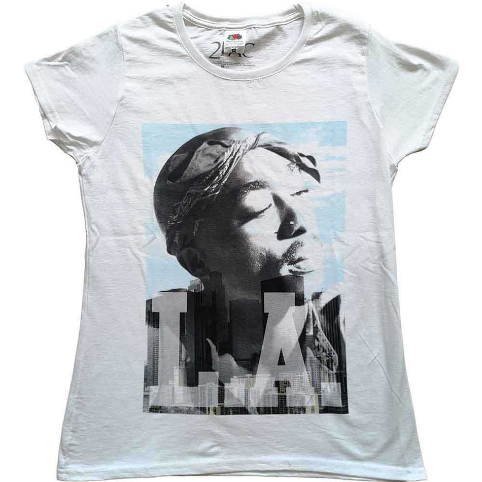 Tupac Ladies T-Shirt: LA Skyline (White)