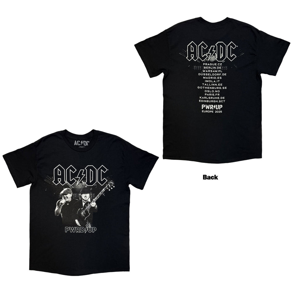 AC/DC Unisex T-Shirt: B&W Photo EU Tour ΓÇÿ25 (Black) (Back Print & Ex-Tour)