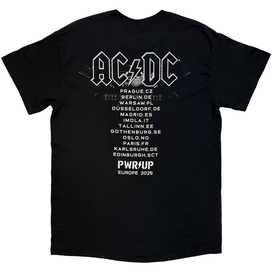 AC/DC Unisex T-Shirt: B&W Photo EU Tour ΓÇÿ25 (Black) (Back Print & Ex-Tour)