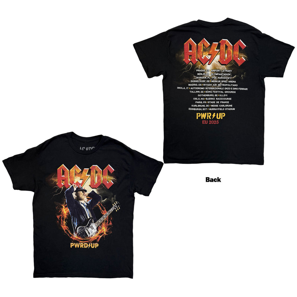 AC/DC Unisex T-Shirt: Angus Horns EU Tour '25 (Black) (Back Print & Ex-Tour)
