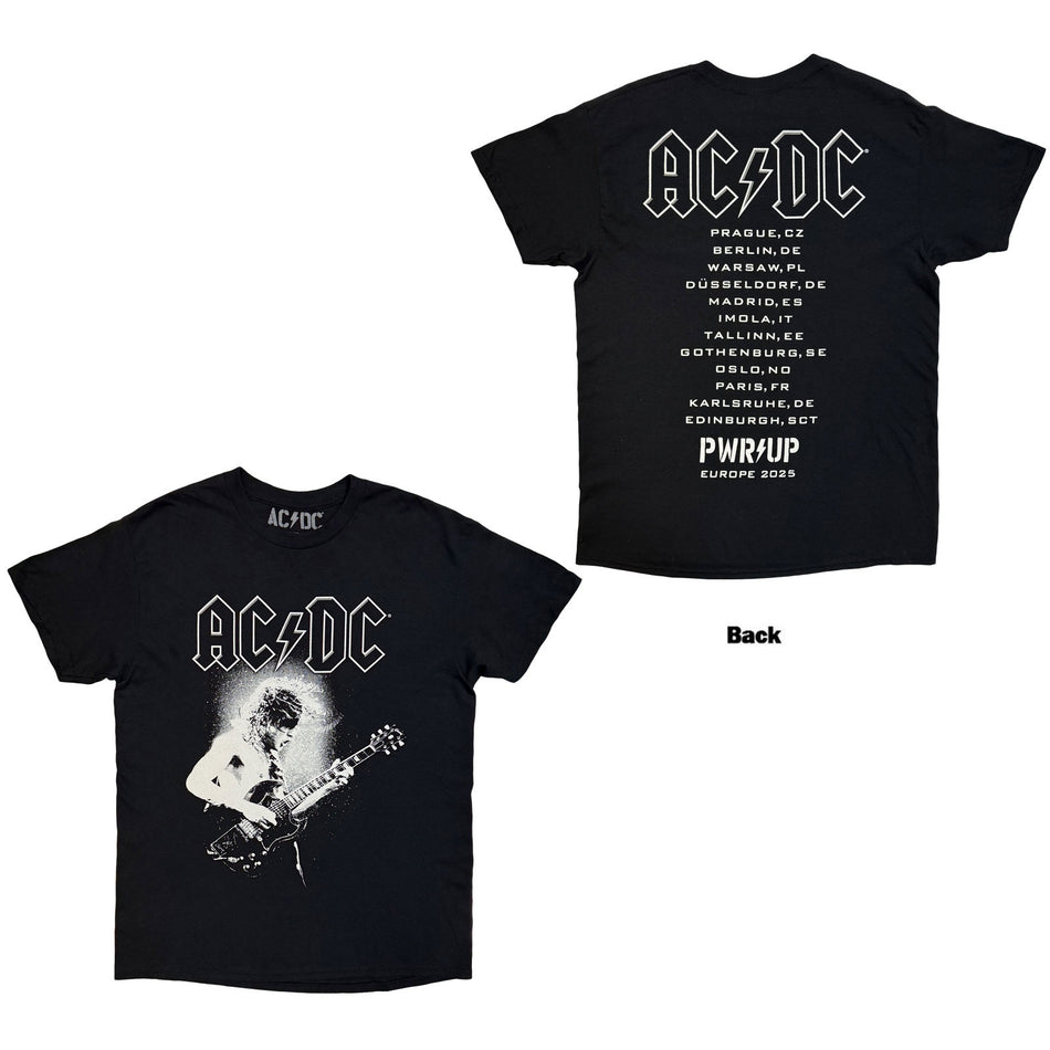AC/DC Unisex T-Shirt: Angus Putland EU Tour '25 (Black) (Back Print & Ex-Tour)