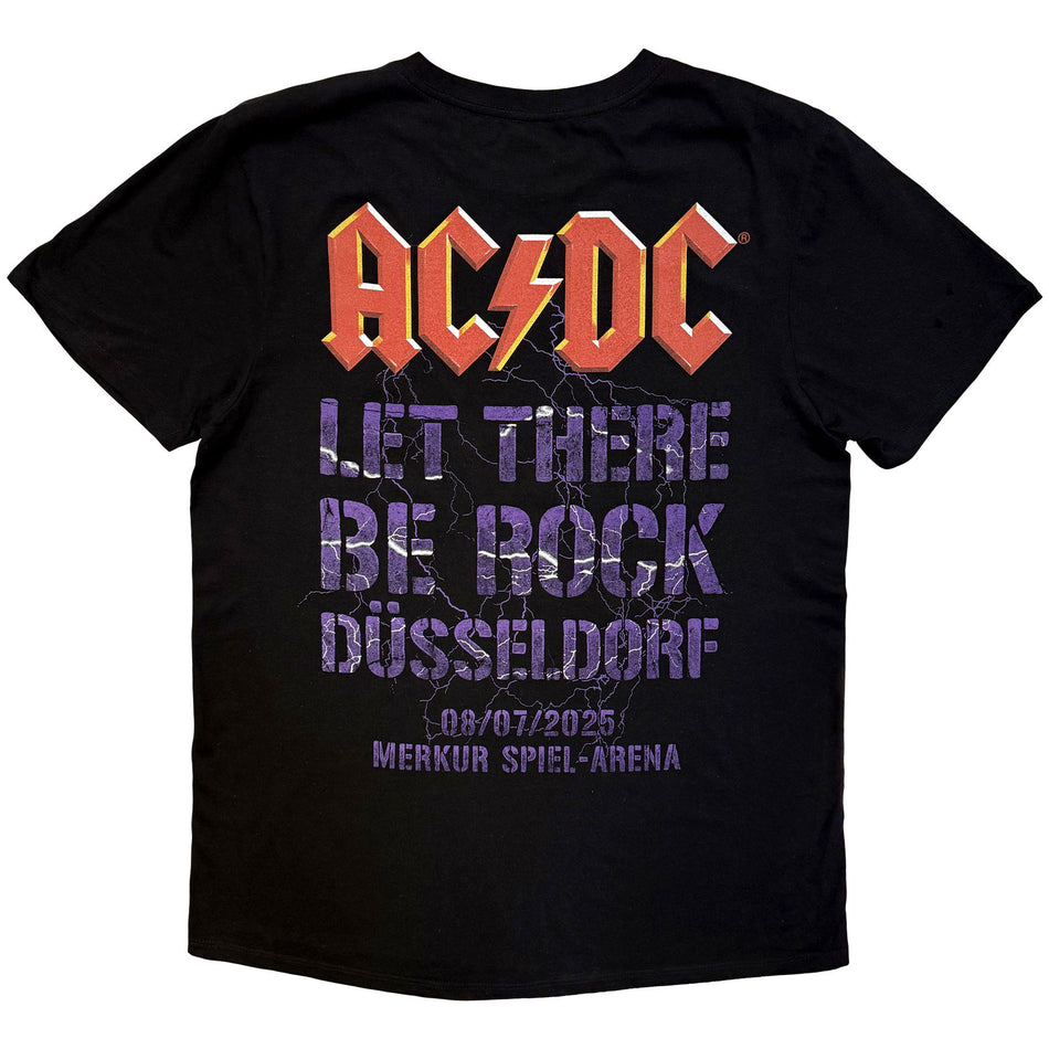 AC/DC Unisex T-Shirt: Let There Be Rock Dusseldorf EU Tour '25 (Black) (Back Print & Ex-Tour)
