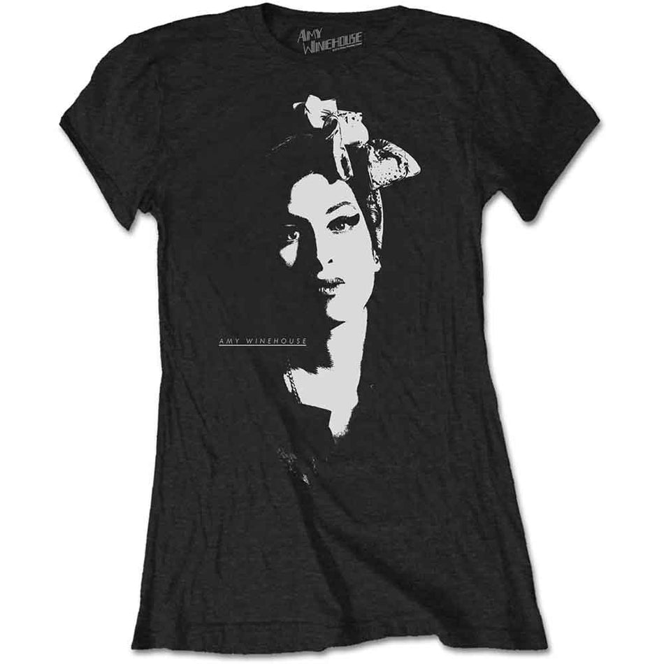 Amy Winehouse Ladies T-Shirt: Scarf Portrait (Black)