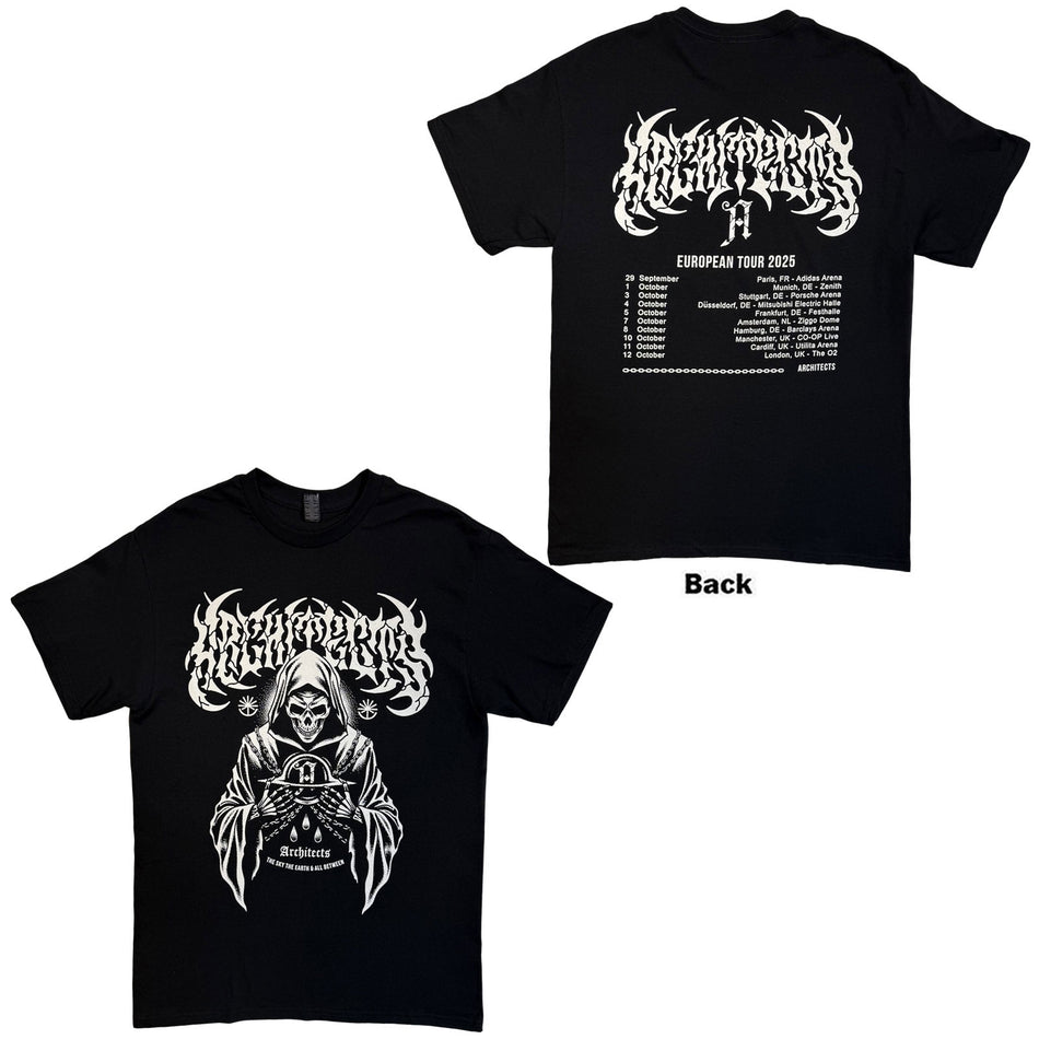 Architects Unisex T-Shirt: TSTE & AB Skeleton EU Tour 25 (Black) (Back Print) (Ex-Tour)