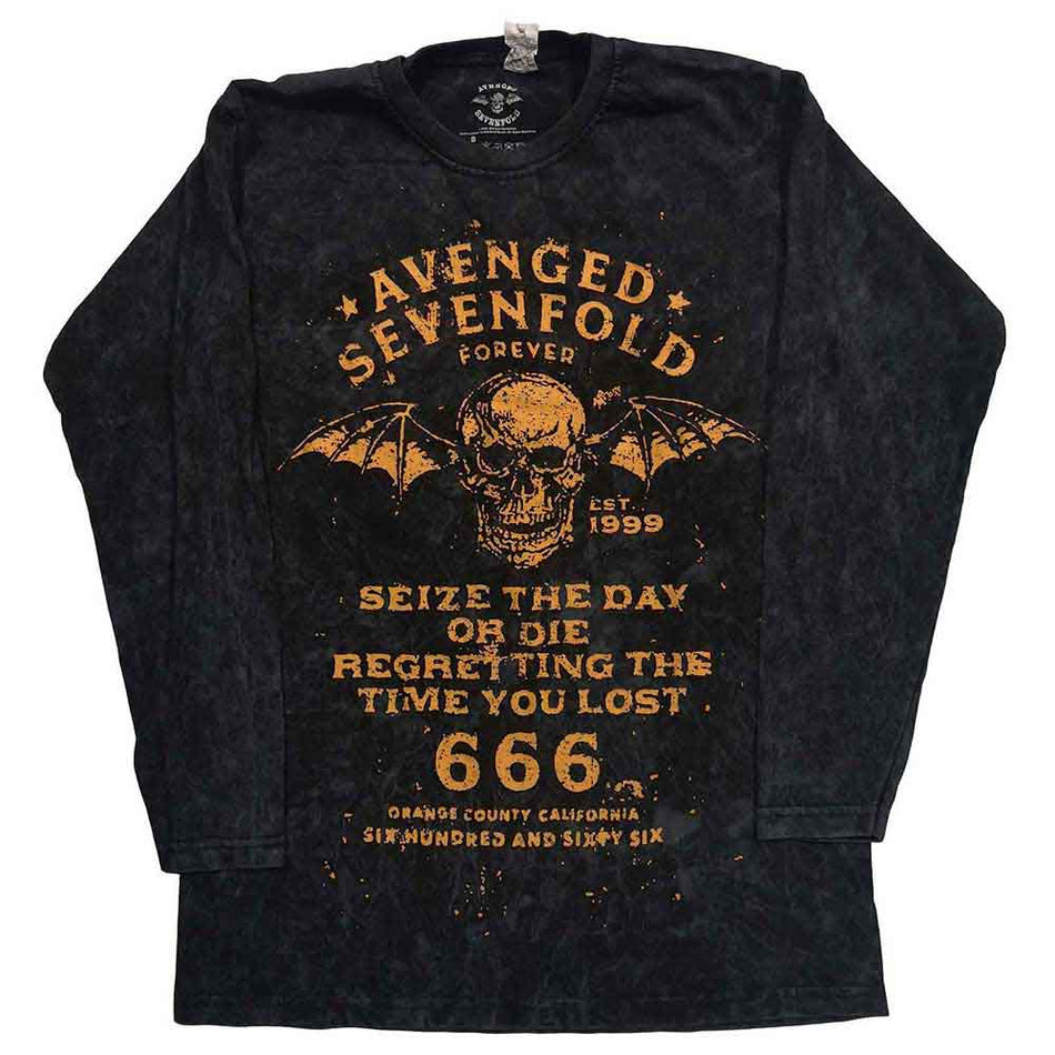 Avenged Sevenfold Unisex Long Sleeve T-Shirt: Seize The Day (Black) (Wash Collection)