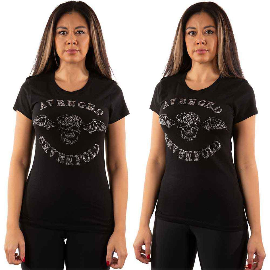 Avenged Sevenfold Ladies T-Shirt: Death Bat (Black) (Embellished)