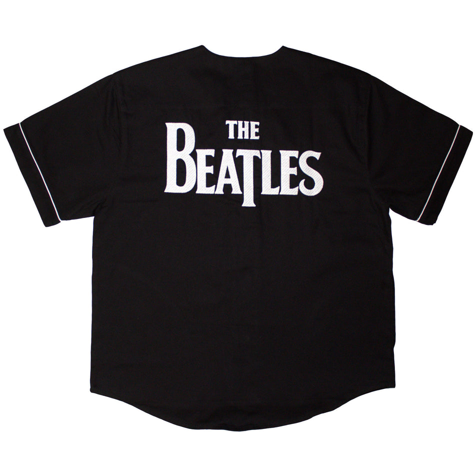 The Beatles Unisex Baseball Jersey: Apple Logo / Walking (Black) (Back Print)