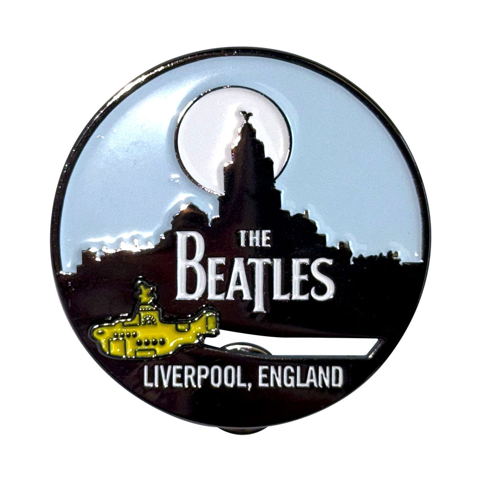 The Beatles Pin Badge: Liverpool Skyline & Yellow Submarine