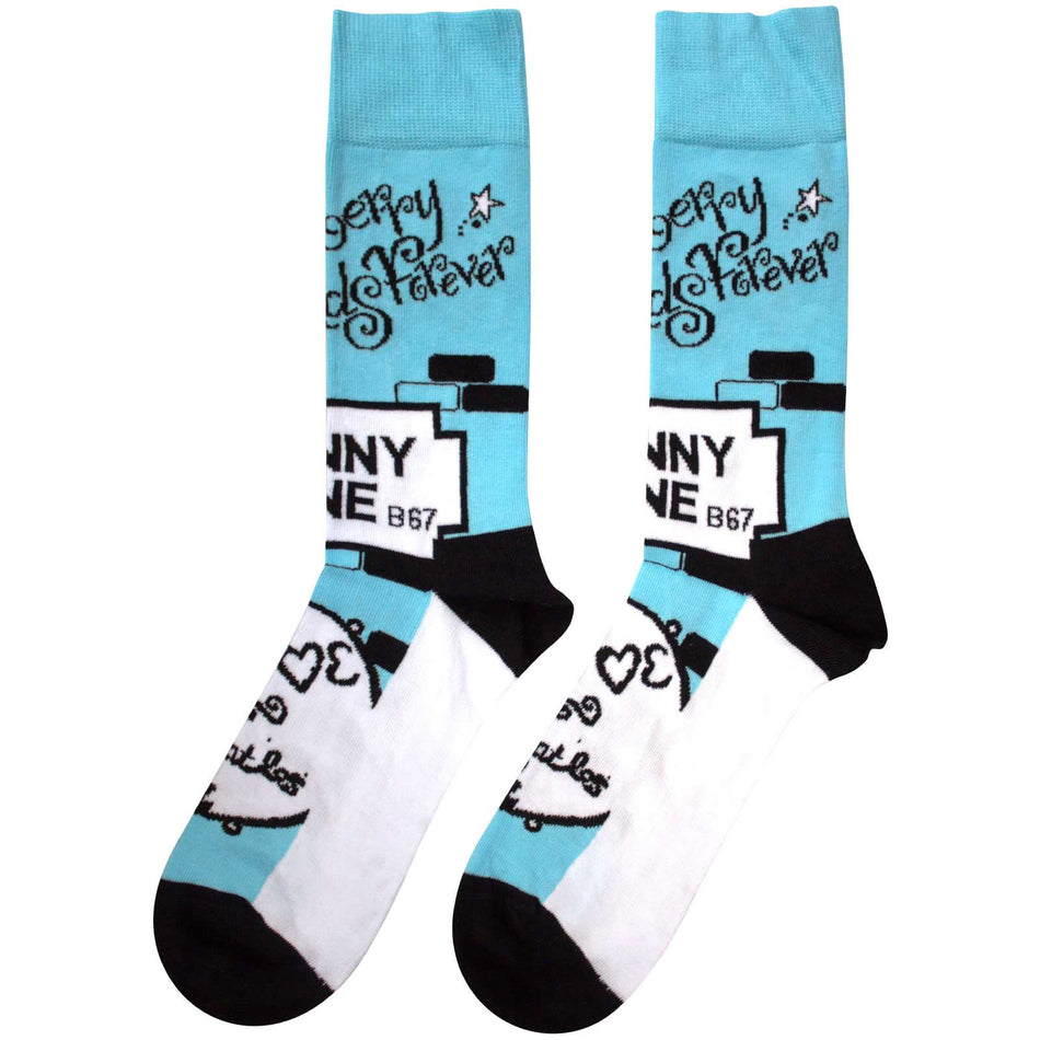 The Beatles Unisex Ankle Socks: Strawberry Fields/Penny Lane (Light Blue) (UK Size 7 - 11)