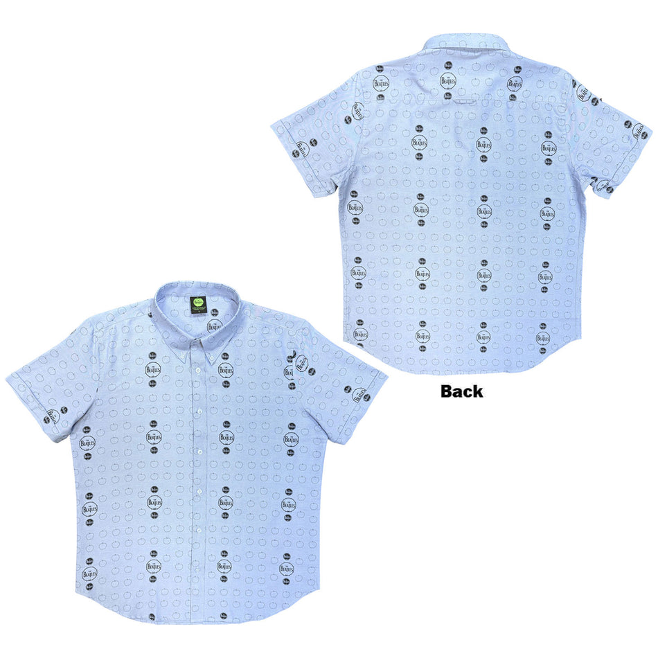 The Beatles Unisex Casual Shirt: Drum & Apples (Oxford Blue) (All Over Print)