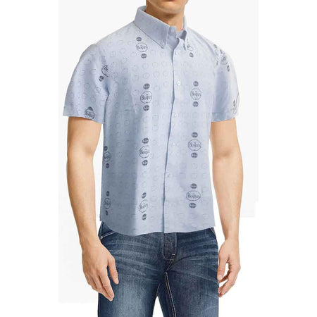 The Beatles Unisex Casual Shirt: Drum & Apples (Oxford Blue) (All Over Print)
