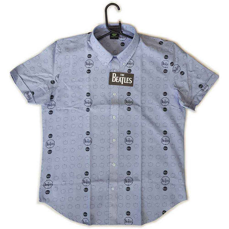 The Beatles Unisex Casual Shirt: Drum & Apples (Oxford Blue) (All Over Print)