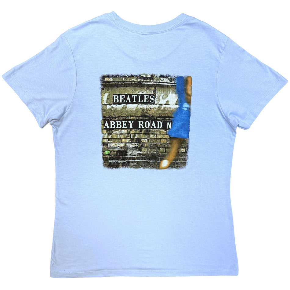 The Beatles Ladies T-Shirt: Vintage Abbey Road (Light Blue) (Back Print)