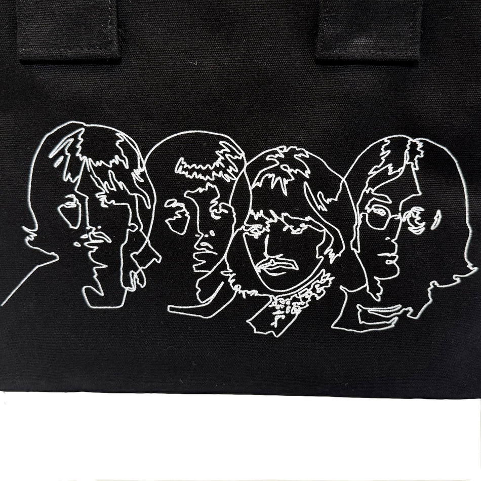 The Beatles Cotton Tote Bag: White Album Faces & Apple (Black) (Back Print)