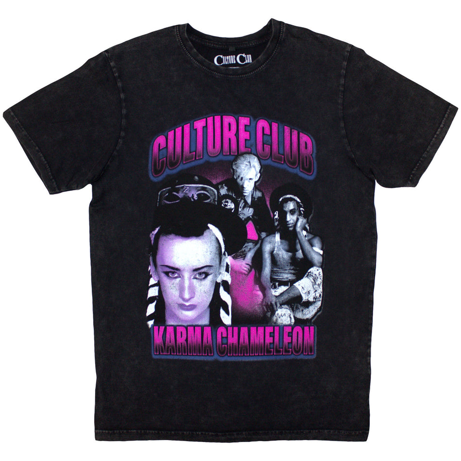 Boy George & Culture Club Unisex Stone Wash T-Shirt: Karma Chameleon (Black)