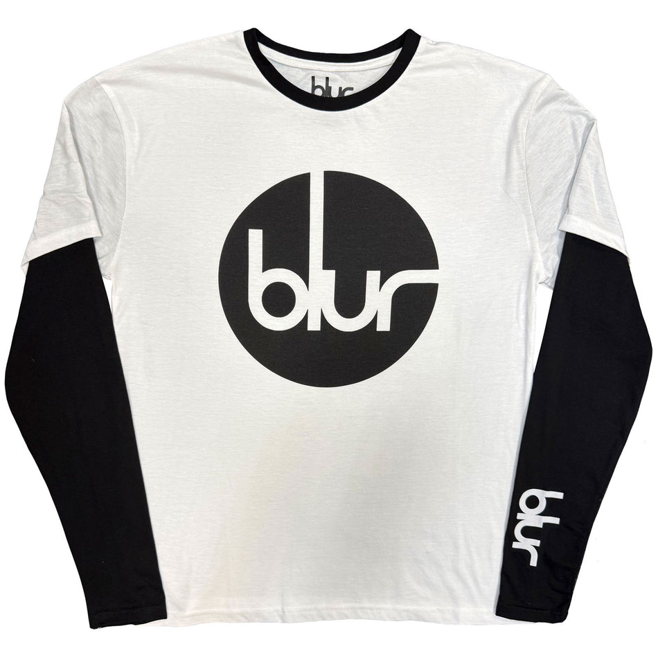 Blur Unisex 2 In 1 Layered Long Sleeve T-Shirt: Circle Logo (Black & White) (Sleeve Print)