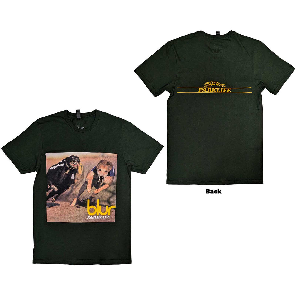 Blur Unisex T-Shirt: Parklife Album (Green) (Back Print)