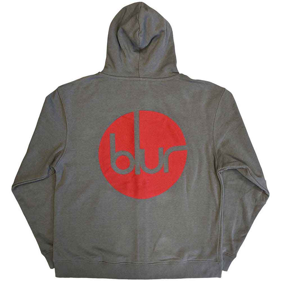 Blur Unisex Zipped Hoodie: Circle Logo (Grey) (Back Print)