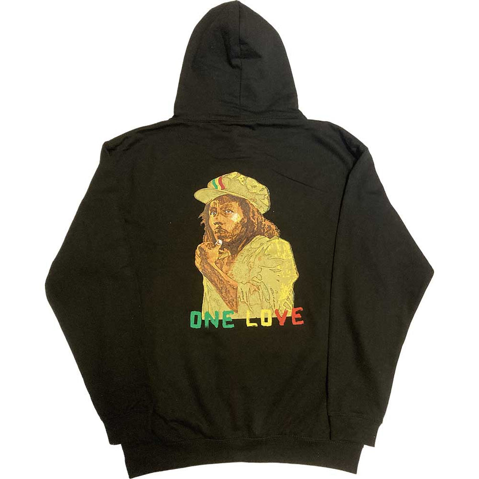 Bob Marley Unisex Pullover Hoodie: Wailers One Love Portrait (Black) (Back Print & Embellished)