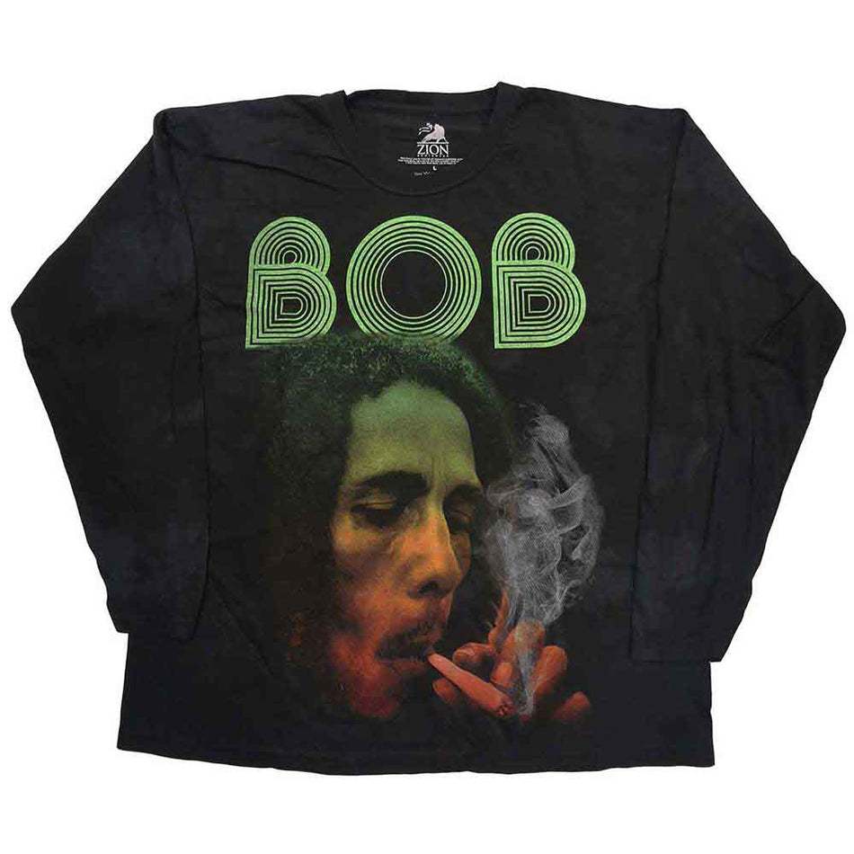 Bob Marley Unisex Long Sleeve T-Shirt: Smoke Gradient (Black) (Wash Collection)