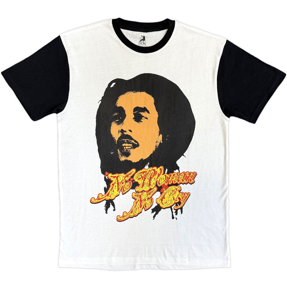 Bob Marley Unisex Raglan T-Shirt: No Woman (White & Black)