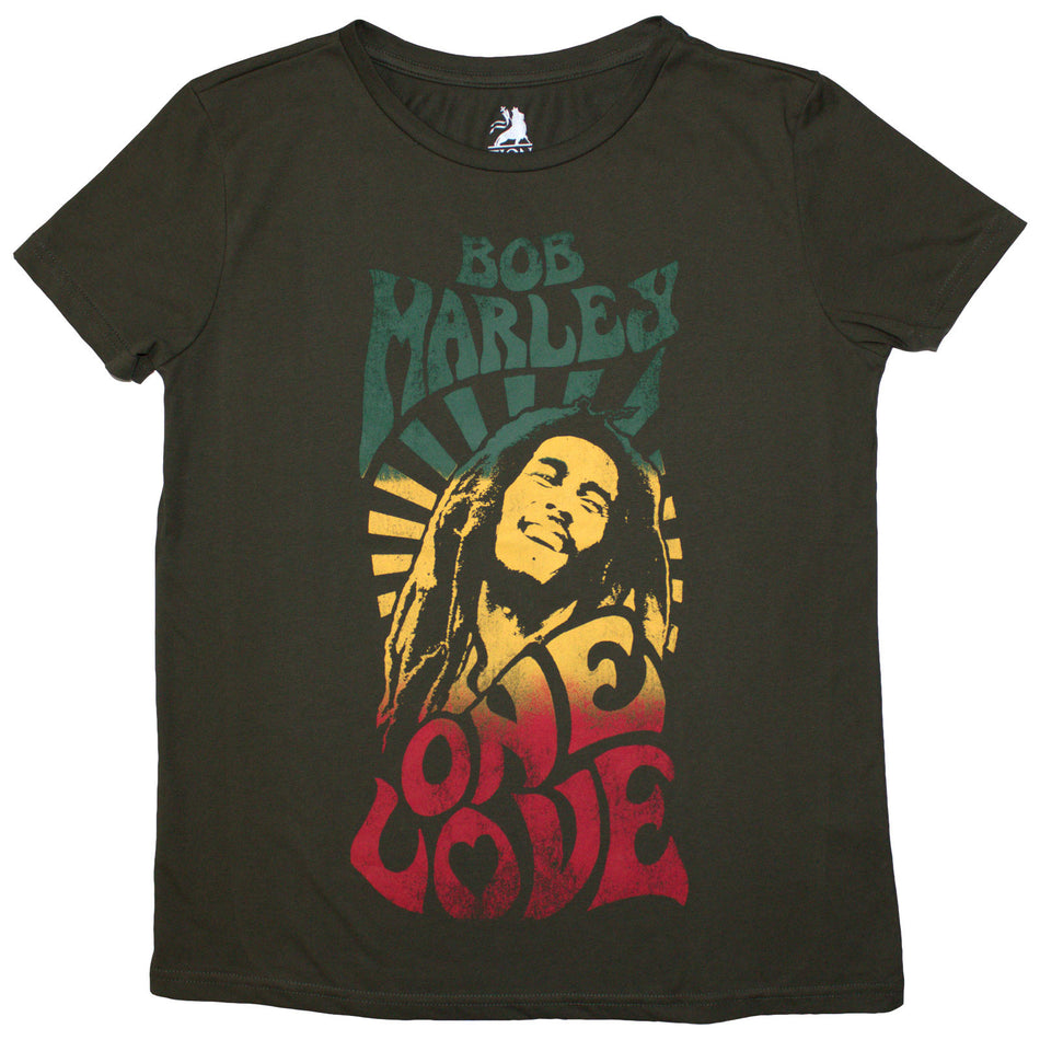 Bob Marley Ladies T-Shirt: One Love Gradient (Green)