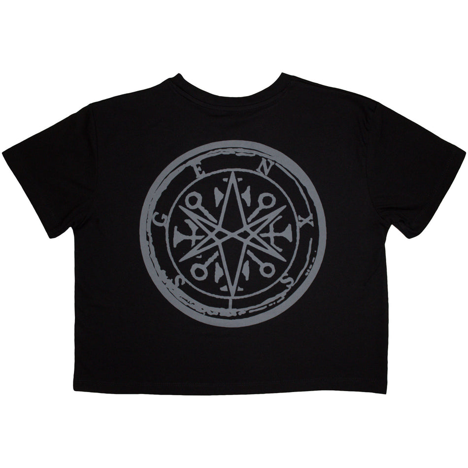 Bring Me The Horizon Ladies Crop Top: Metal Logo Genxsis (Black) (Back Print)