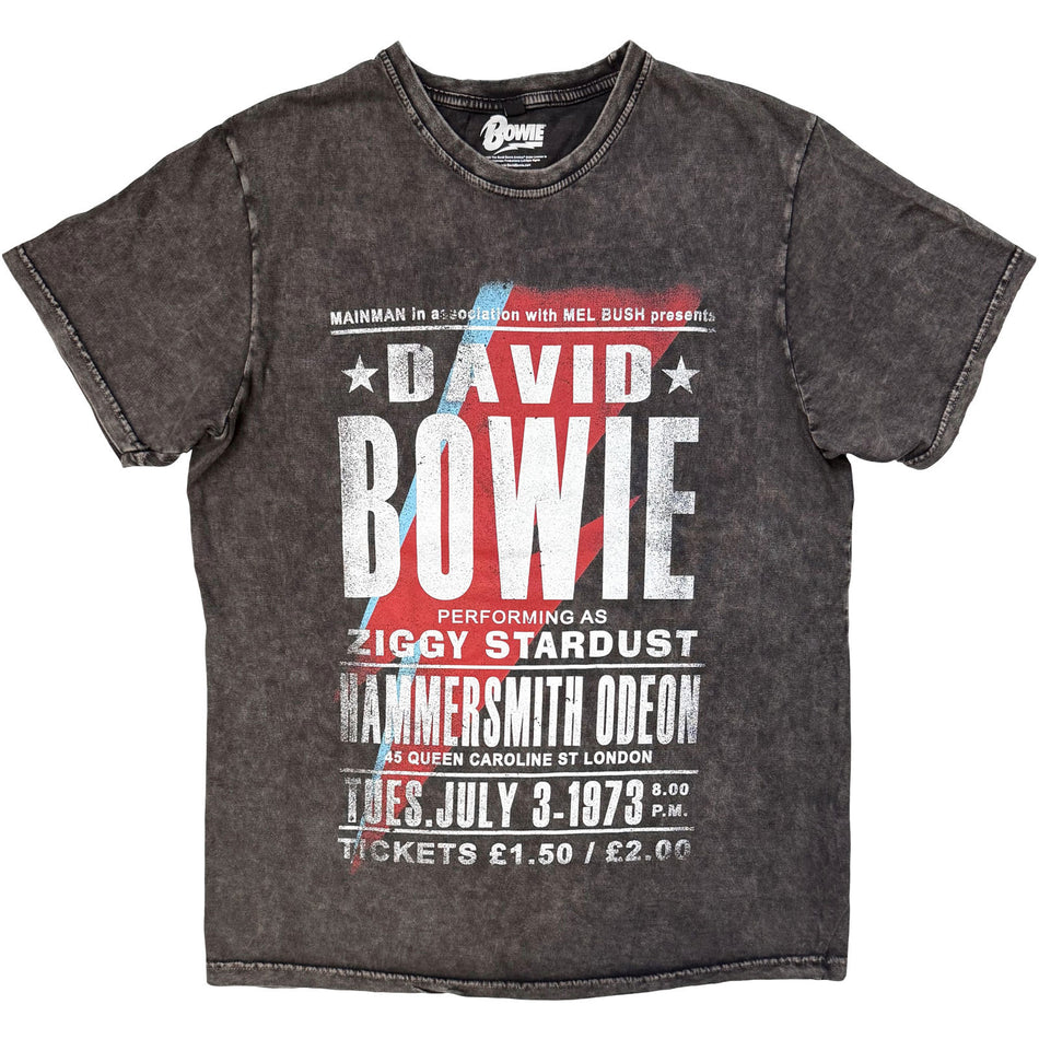 David Bowie Unisex Stone Wash T-Shirt: Hammersmith Odeon (Charcoal Grey)