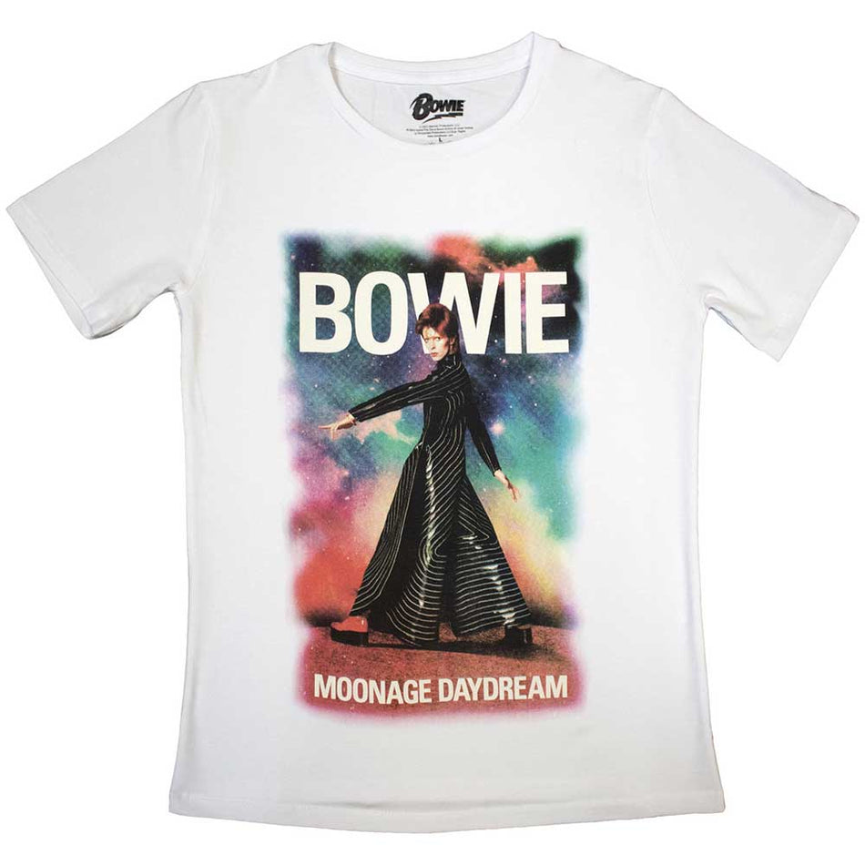David Bowie Ladies T-Shirt: Moonage 11 Fade (White)