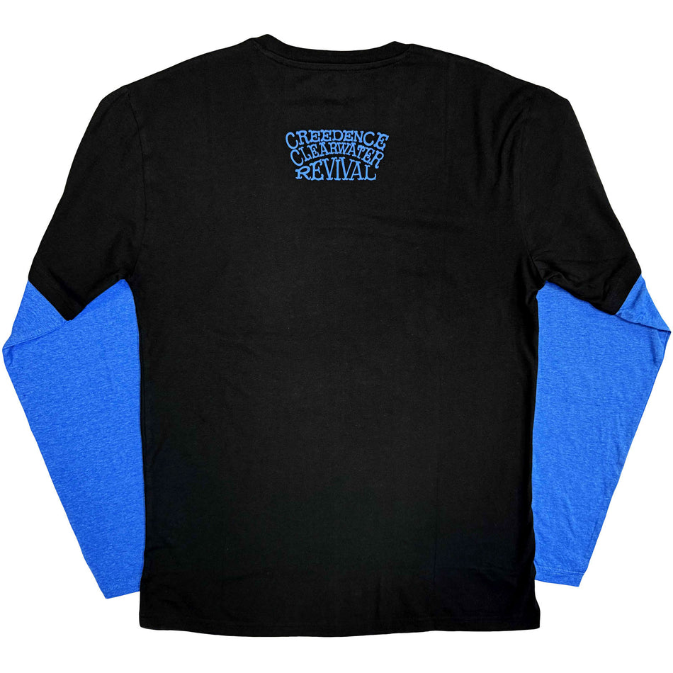 Creedence Clearwater Revival Unisex 2 In 1 Layered Long Sleeve T-Shirt: CCR Album (Black & Blue) (Back & Sleeve Print)