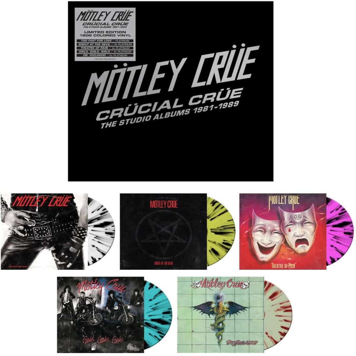 Motley Crue - Crucial Crue: The Studio Albums 1981-1989 [Explicit Content] - (Parental Advisory Explicit Lyrics, Limited Edition, Boxed Set, Colored Vinyl) - [Vinyl]