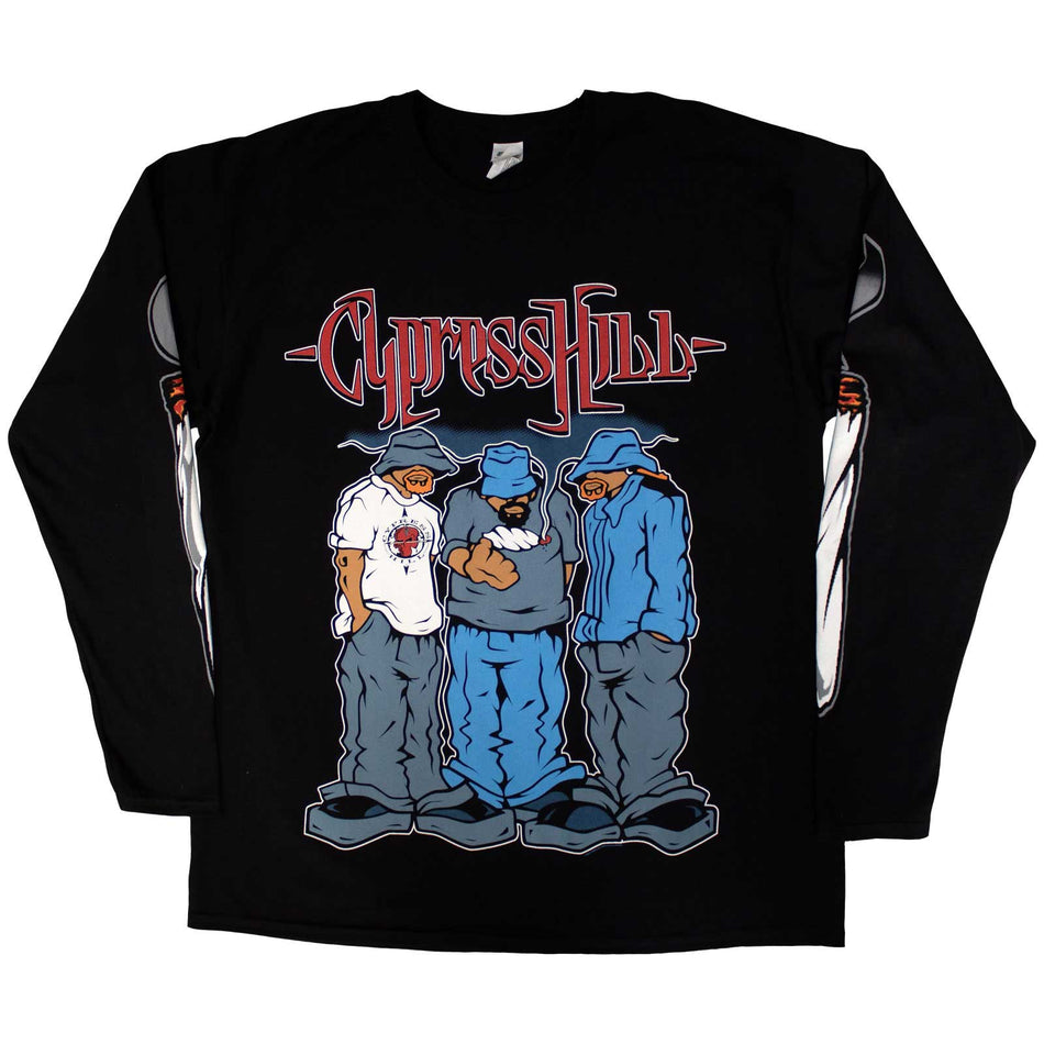 Cypress Hill Unisex Long Sleeve T-Shirt: Blunted (Black) (Sleeve Print)