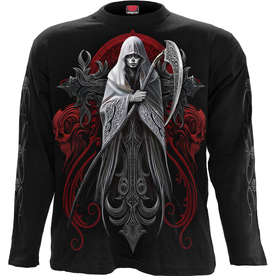 Spiral Unisex Long Sleeve T-Shirt: Reaperess (Black) (Back & Sleeve Print)