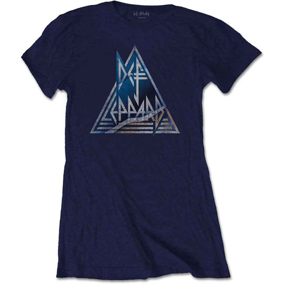 Def Leppard Ladies T-Shirt: Triangle Logo (Navy Blue)