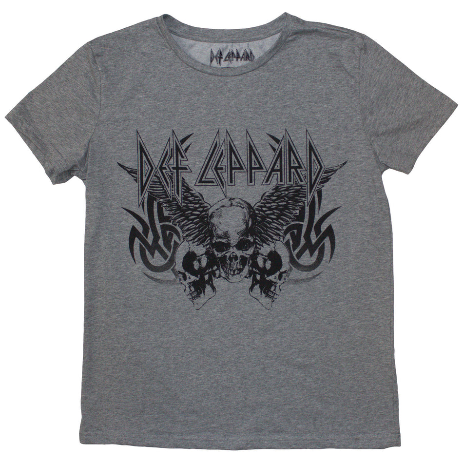 Def Leppard Ladies T-Shirt: Tribal Skull (Grey)