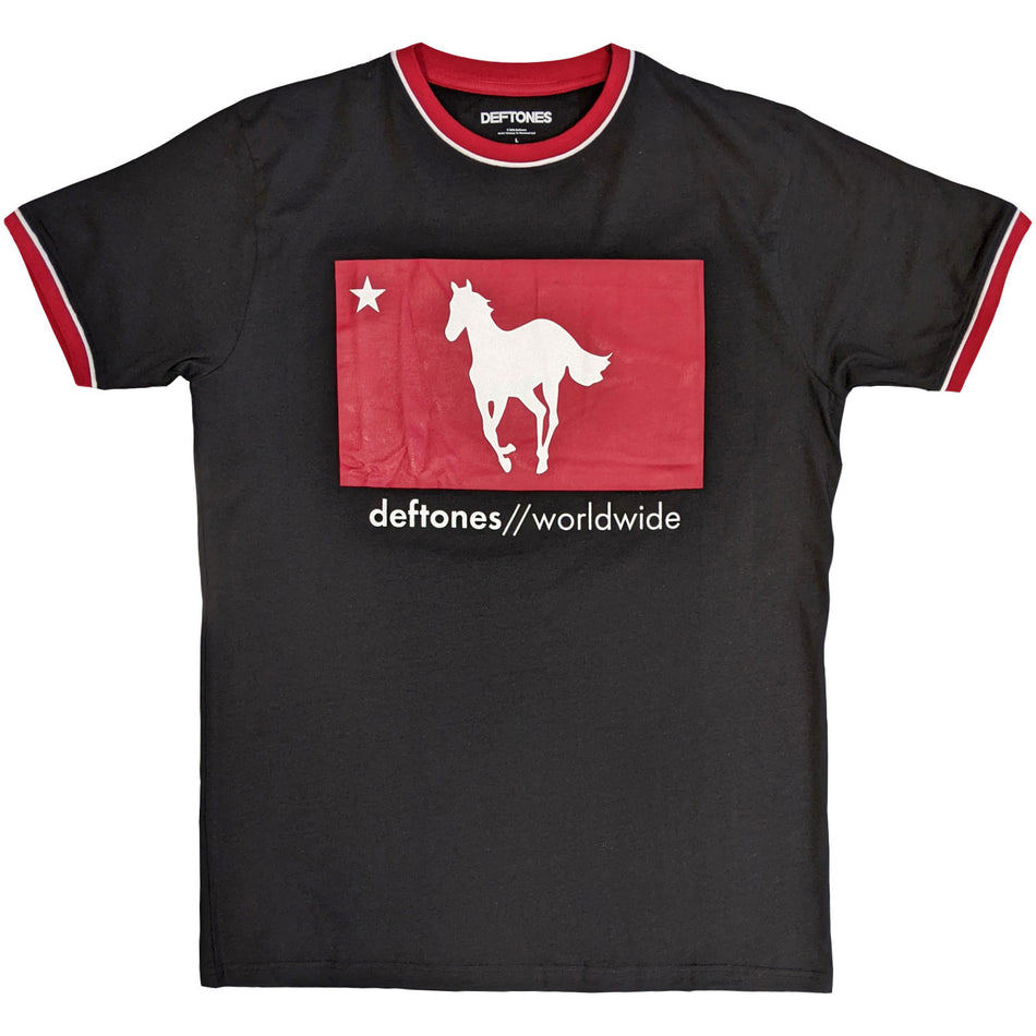 Deftones Unisex Ringer T-Shirt: Star & Pony (Black)
