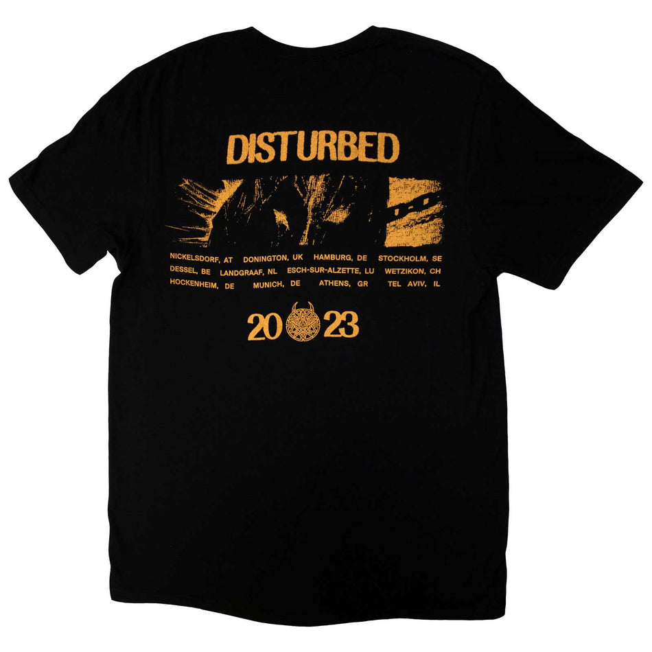 Disturbed Unisex T-Shirt: European Tour '23 Split Face (Black) (Back Print & Ex-Tour)