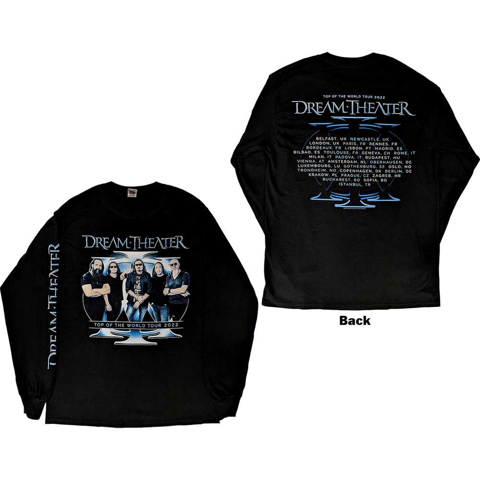 Dream Theater Unisex Long Sleeve T-Shirt: Band Photo TOTW Tour 2022 (Black) (Back Print & Ex-Tour)