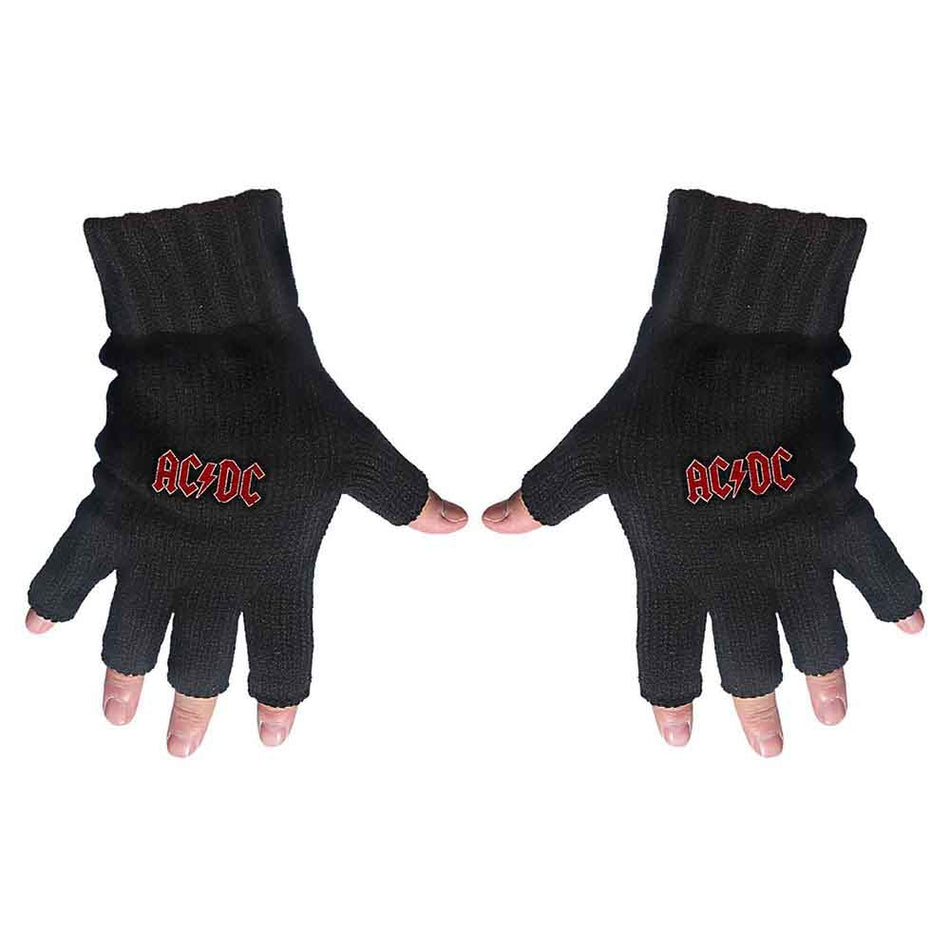 AC/DC Unisex Fingerless Gloves: Classic Red Logo (Black)