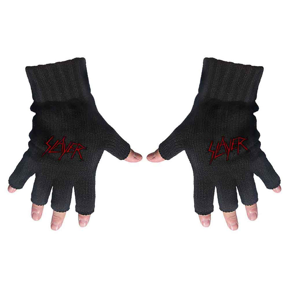 Slayer Unisex Fingerless Gloves: Scratched Logo (Black)
