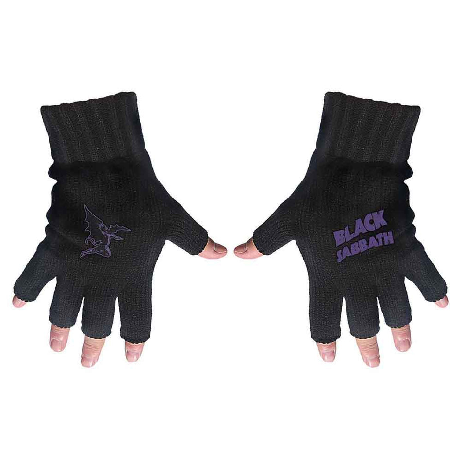 Black Sabbath Unisex Fingerless Gloves: Purple Logo & Devil (Black)
