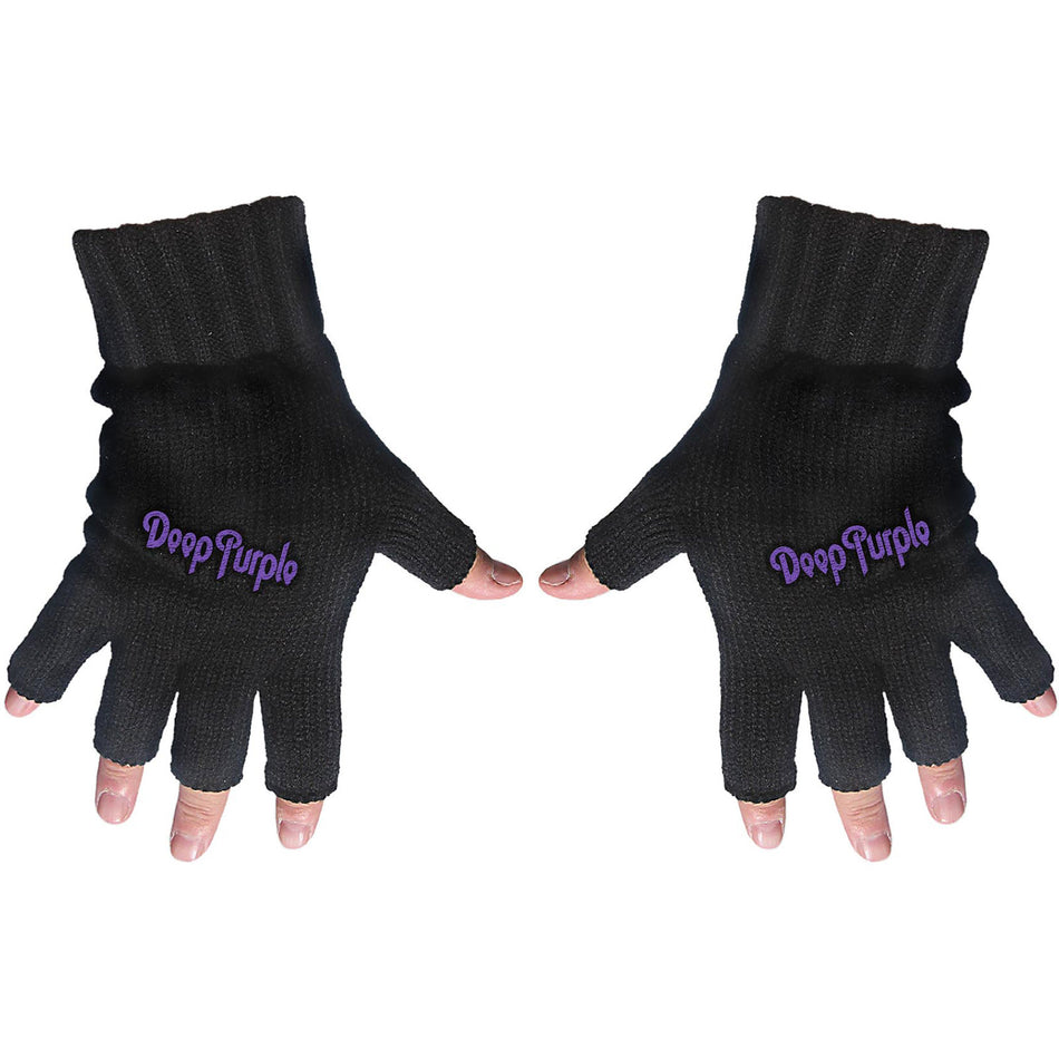 Deep Purple Unisex Fingerless Gloves: Logo (Black)
