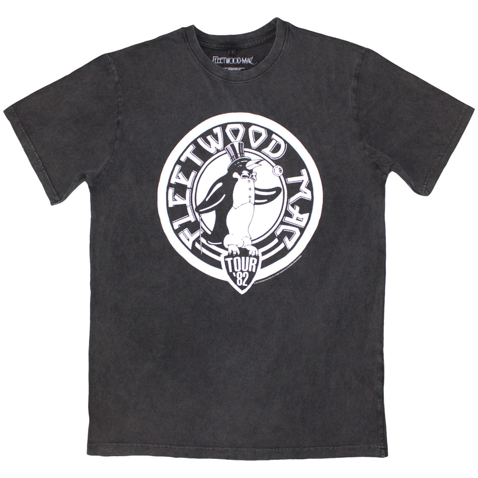 Fleetwood Mac Unisex Stone Wash T-Shirt: Tour '82 Penguin (Charcoal Grey)