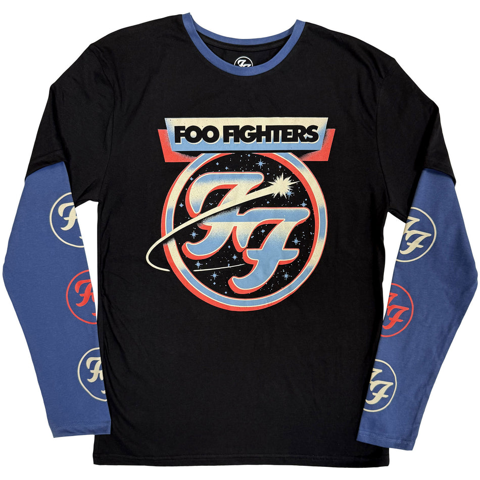 Foo Fighters Unisex 2 In 1 Layered Long Sleeve T-Shirt: Comet (Black & Denim Blue) (Sleeve Print)