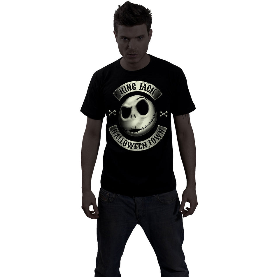 The Nightmare Before Christmas Unisex T-Shirt: Jack Crest (Glow) (Black)
