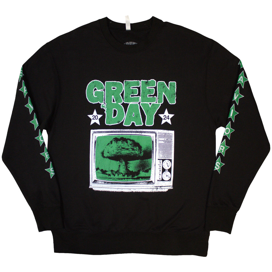 Green Day Unisex Sweatshirt: TV Explosion (Black) (Sleeve Print)