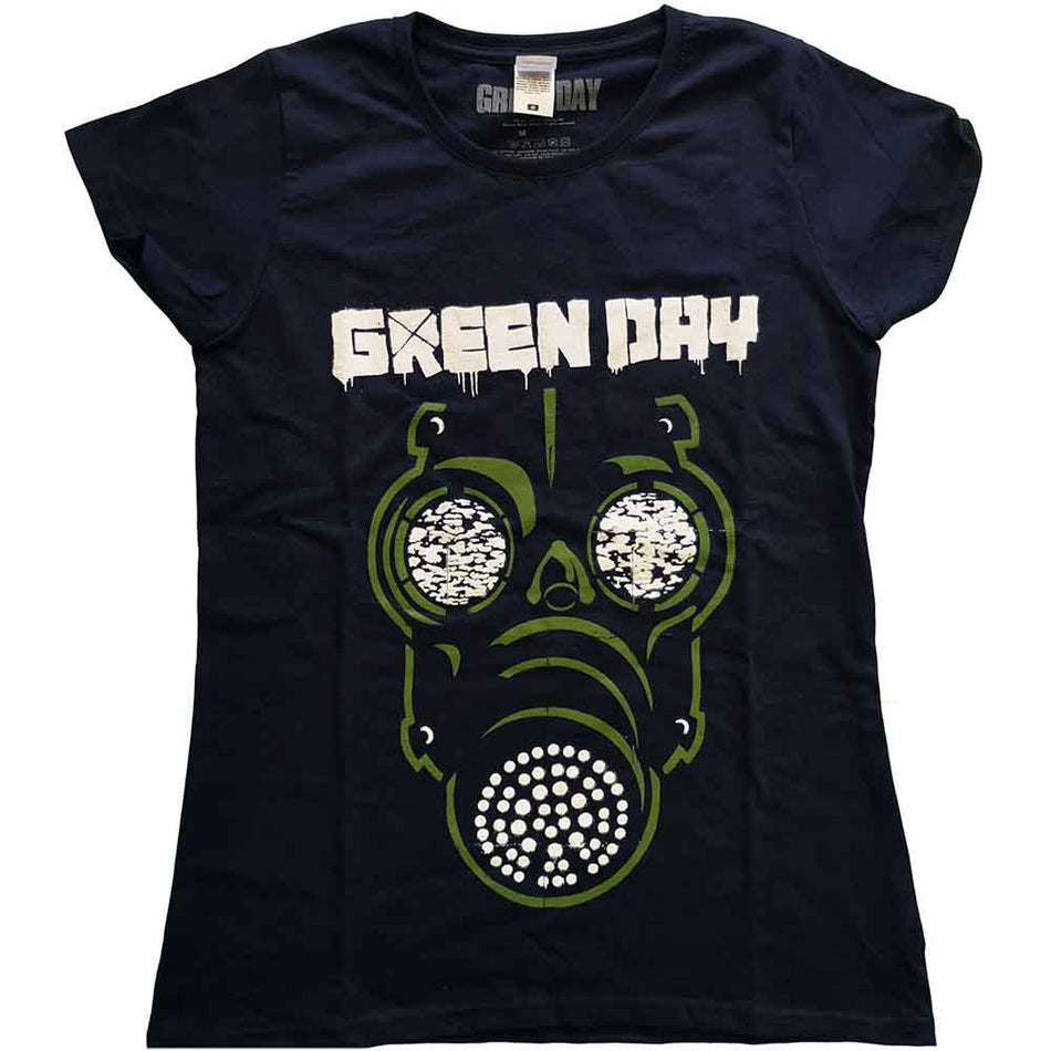 Green Day Ladies T-Shirt: Green Mask (Navy Blue)