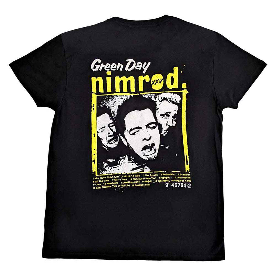 Green Day Unisex T-Shirt: Nimrod Breast Print (Black) (Back Print)